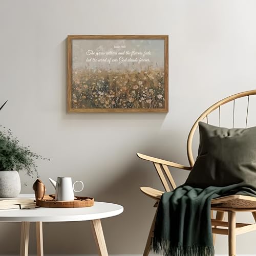 Framed Bible Verse Wall Art Wildflower Meadow Pictures Decor 12x16 Inch | Nature Landscape Bathroom Oil Painting Canvas Prints, Religious Scripture Artwork For Living Room Bedroom