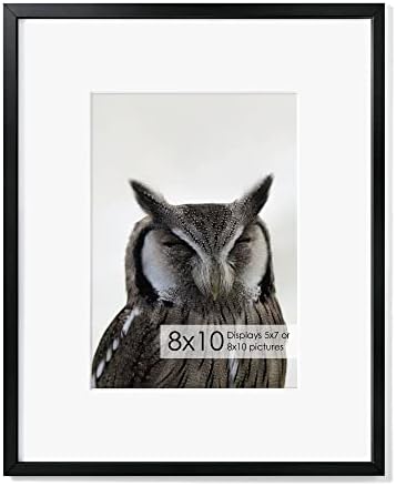 Fun Memories 8x10 Inch Metal Picture Frame - Aluminum Photo Frames - 5x7 Mat - Ideal for Wall or Tabletop Display - Wall Hook Hanging Hardware Included - Black - Set of 1