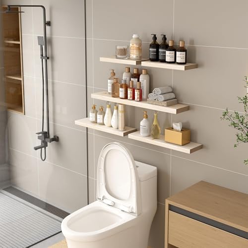 BGMG Wood Floating Shelves for wall 18 inch, Rustic Wooden Wall Mount Shelves for Bathroom Living Room Bedroom Kitchen Farmhouse Set of 2-18x 6.7 x1.25 inch- DIY-Unfinished