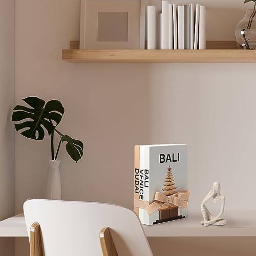 Wesiti 4 Pcs Decorative Books for Home Decor with Resin Statue Thinker Decoration Wooden Farmhouse Stacked Books Modern Decorative Bookends Stack for Tables Shelf Decor(White)