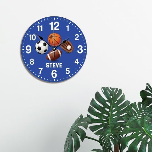 Custom Sports Ball Kids Wall Clock Personalized Name Clock for Boys