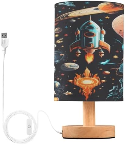 ALAZA Space Planet Solar System Universe Decor Bedside Table Lamp with USB Port for Bedroom Nightstand Office Desk LED Bulb Included