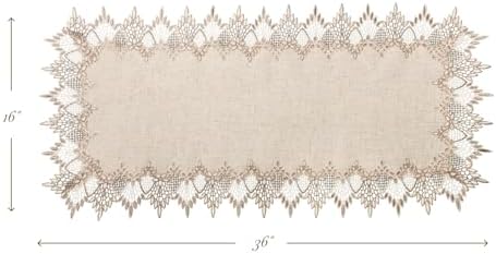 Phantomon Neutral Linen Table Runner 36 Inches Beige Embroidered Runner Lace Centerpiece for Dresser Tops, Dining Tables, Coffe Table and Home Decorations for Farmerhouse (Beige, 16 X 36 Inch)