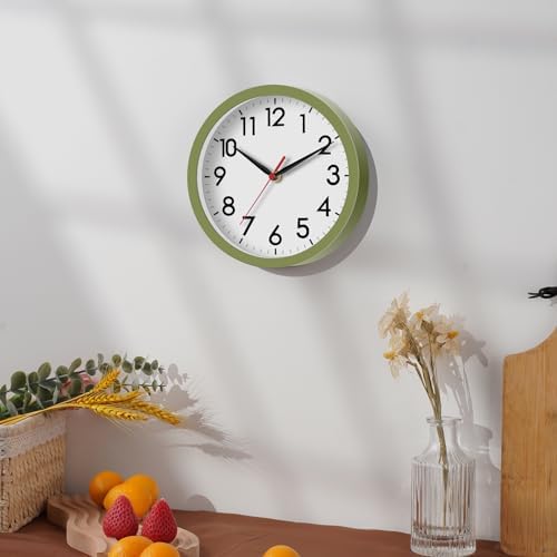 AKCISOT 8 Inch Wall Clock, Silent Battery Operated Analog Clock, Green | Small Size | Bedroom | Office | Kitchen | Bathroom | Classroom | Modern | Easy to Read