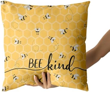 Giwawa Summer Pillow Covers Set of 2-20x20inch Bee Happy Decorative Square Pillowcases - Yellow Honeycomb Farmhouse Throw Cushion Cover for Sofa Couch Indoor Outdoor Living Room