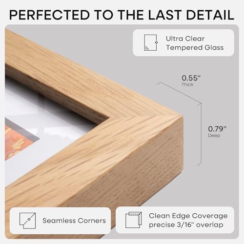Homeforia 18x24 Natural Oak Poster Frame, High-End Wood, 16x20 Mat, Glass
