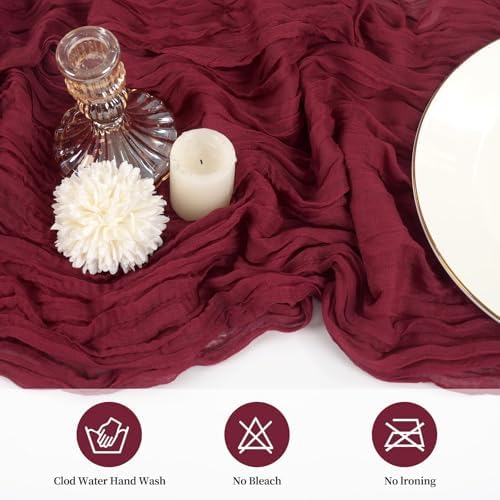 10 Pack Cheesecloth Table Runner 17 x 108 Inch, Burgundy