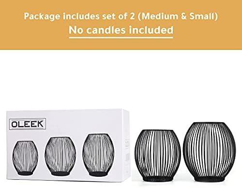 OLEEK Outdoor Candle Holder Decor Set - Black Candle Holder - Candles Holders for Table Centerpiece - Hurricane Candles Holder for Pillar Candles Cage Candle Holders Black Wire Decorative