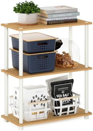 Furinno TURN-N-TUBE Storage Shelves, 3-Tier Book Shelf, Corner Shelf, Toolless Open Shelves, for Organization and Storage, Living Room, Garage, Home Office, Beech
