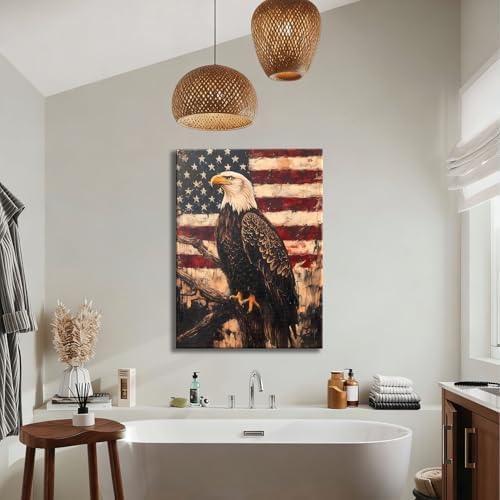 RIBNTAK Vintage Patriotic Bald Eagle for Independence Day Wall Art Decorations, 8x12 In, Aesthetic Posters for memorial day Canvas Print Decor, Rustic Artwork for Living Room, Bedroom, Office