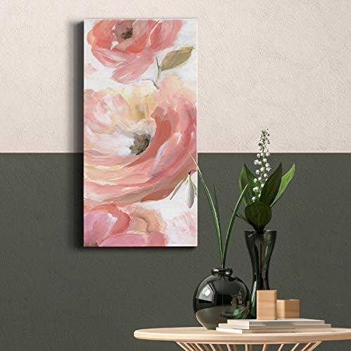 Renditions Gallery Canvas Floral Wall Art Modern Paintings & Prints Decorations Pink Blooming Flowers Glam Vibrant Botanical Wall Hanging Artwork for Bedroom Office Kitchen - 8"x16" LT43