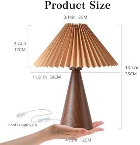 Ziqqeelam Wood Touch Control Table Lamp, Mini Cute Table Lamp, Wooden Grain Bedroom Lamps for Nightstand, Small Scalloped Lamp Shade Table Lamps for Small Spaces for Bedroom,Living Room