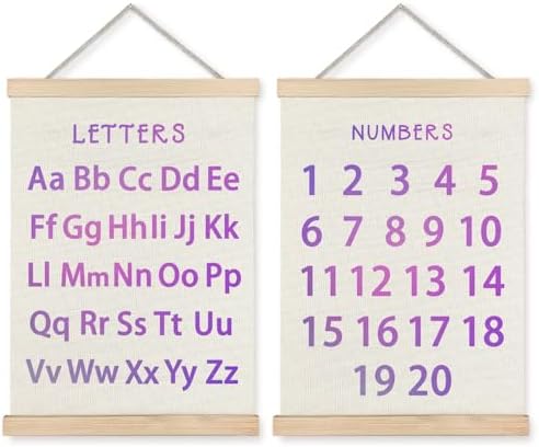 Supwhd Classroom Wall Decor, Numbers and Alphabet Educational Wall Art Poster, Alphabet ABC Numbers from 1 to 20 Poster Wall Decor for Toddler Kids Room Playroom Classroom, 12x16 Set of 2（Purple）