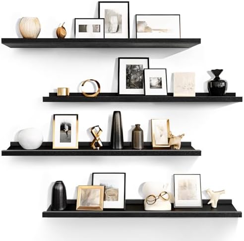 LaVie Home 35.4-Inch Black Floating Shelves for Wall Storage Set of 4 - Modern Minimalist Picture Ledge Shelf Wall Decor for Kitchen, Bedroom, Bathroom, and Living Room, Large Floating Shelves