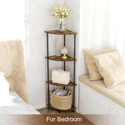 SRIWATANA 42.9" 4-Tier Corner Shelf Stand, Tall Standing Wood Display Unit
