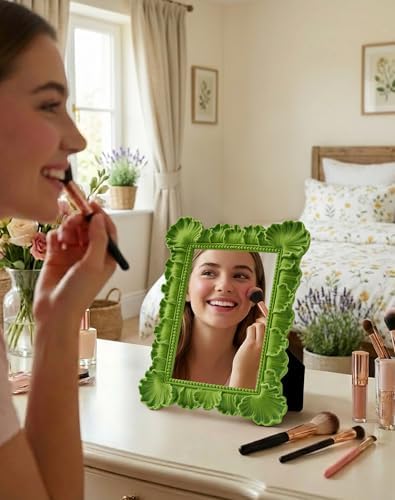 Framed Small Vanity Mirror for Dresser Nightstand Decor,Lawn Green | 9.8x7.7",Soft Velvet-like Touch,Leaf,Gallery Wall Mirror for for Women Mom Best Friend Housewarming New Apartment Dorm Decor