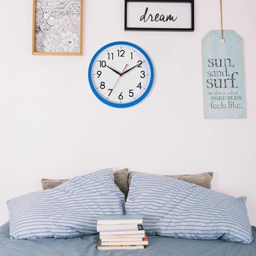 AKCISOT 12 Inch Wall Clock, Silent Battery Operated Analog Clock, Blue | Office | Kitchen | Living Room | Classroom | Easy-to-read Numbers