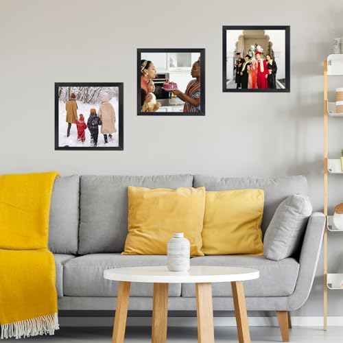 7x7 Picture Frame Set of 6 Black for Wall Hanging or Tabletop, Wall Mounting Horizontally or Vertically, 7 x 7 Square Wall Gallery Poster Photo Frame with Shatter Resistant Plexiglass, 6 Pack, Black