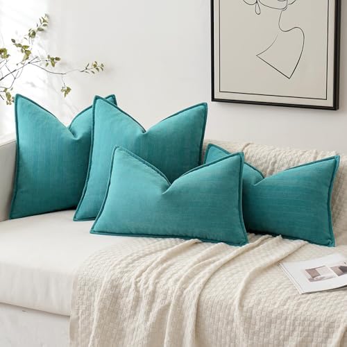 MIULEE Pack of 2 Teal Decorative Chenille Pillow Covers 18x18 Inch