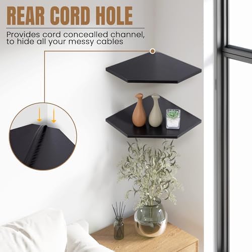 Fun Memories Corner Shelf Wall Mount, Floating Corner Shelves, Set of 2 Corner Wall Shelf Organizer, Rustic Wood Wall Storage Display Shelves for Living Room Bedroom Bathroom Kitchen, Classic Black