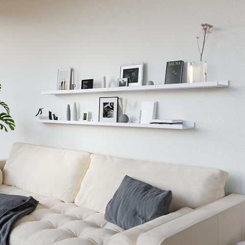 RICHER HOUSE 8 Set Floating Wall Mounted Shelves, Nursery Hanging Book Shelves with Lip for Storage, White Display Picture Ledge Shelf for Bedroom Bathroom Kitchen Living Room Wall Decor, Modern White