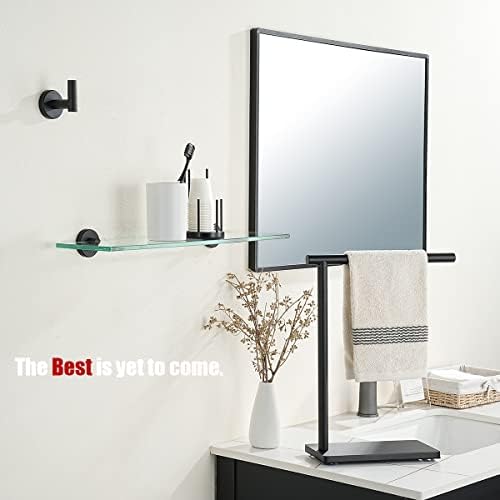 JQK Bathroom Glass Shelf Black, Tempered Glass Shower Storage 20 by 5 inches, 304 Stainless Steel Matte Black Wall Mount, TGS101L20-PB