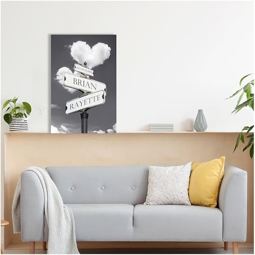A&T ARTWORK Street Sign Heart and Heart Canvas Prints Gift Your Names,the Date and romantic verses or write your own message Gift for Anniversary,Valentine's day,Wedding. 20X30 inches
