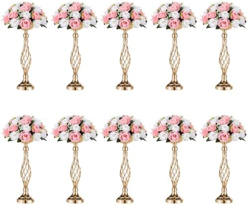 NUPTIO Gold Centerpiece Stand for Table, Twist Style , 17.7" Tall, 10 Pcs