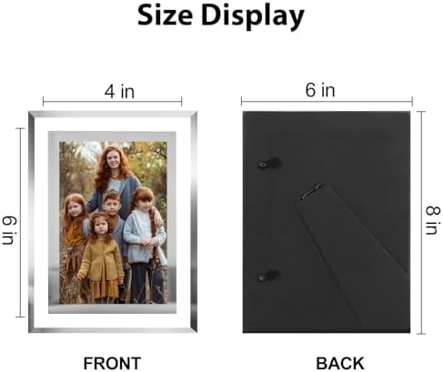 HIKWADERY 4x6 Picture Frames Silver - Set of 2, HD Real Glass 4 by 6 Photo Frame Mirrored Edge for Tabletop Display, Wedding Birthday Mothers Day Gifts (4 x 6, Silver)