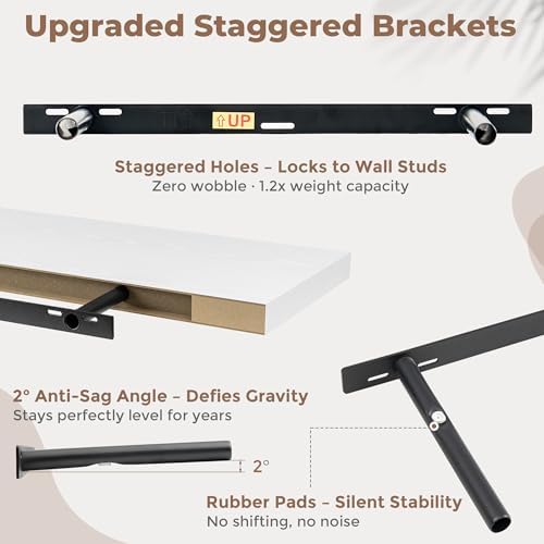 FLYJOE 20 Inch Floating Shelves for Wall Set of 2, 6.5" D Wood Grain Bathroom Shelves with Invisible Brackets, Easy Install Engineered Wood Storage Shelves for Kitchen, Living Room, Bedroom
