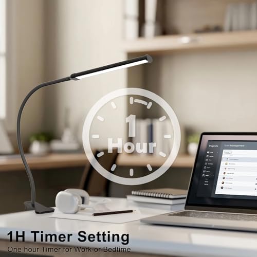 Mojimdo Desk Lamp with Remote, 3 Color & 5 Brightness & 77LED Dimmable Reading Lamp, 15.8'' Flexible Gooseneck Clamp Lamp, Eye-Caring Clip on Light with Adapter for Reading Study Workbench Drafting