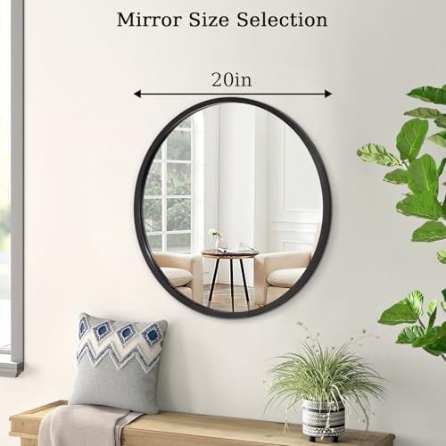 AOAOPQ Wall Mirror Round Simple Aluminum Tempered Glass Frame Modern Round Hanging Mirrors Bathroom 20 inch Black Circle Mirror for Bathroom Hallway Living Room