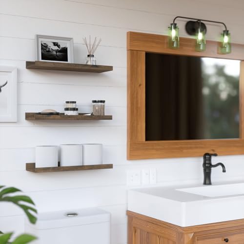 RICHER HOUSE 3-Set Floating Shelves with Lip, Brown Small Wall Shelf, 16In