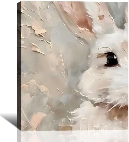 RIBNTAK Modern Easter Bunny Canvas Wall Art 16x24, Framed White Rabbit Canvas Prints Picture for Living Room Wall Decor, Simple Spring Artwork Painting for Fireplace,Bathroom, Bar, Office