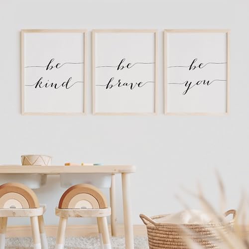 DREAM BIG PRINTABLES Be Kind Be Brave Be You Art Prints (Set of 3) - Unframed - 8x10 Inspirational Motivational Office Wall Art