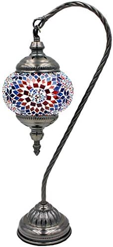 SILVERFEVER Handcrafted Mosaic Turkish Lamp Moroccan Glass Table Desk Bedside Light Bronze Base with E12 Bulb (Floral Burst Lattern)