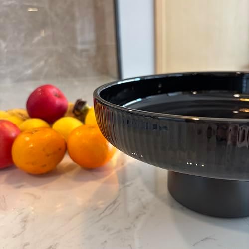 11" Ceramic Fruit Bowl for Kitchen Counter, Black