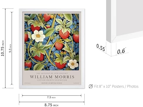 Poster Master William Morris Poster - Owl Print - Bird Art - Botanical Art - Flower Design - Exhibition Artwork - Animal Illustration - Floral Illustration - Aesthetic Design - Office or Bedroom Decor - 8x10 White Framed