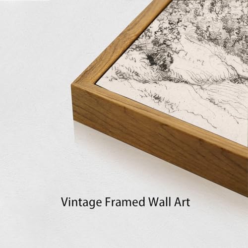 OIQArtOIQ Vintage Landscape Canvas Wall Art Framed Natural Scenery Painting Artwork Prints France Country Wilderness Farmhouse Decor Pictures Kitchen Bedroom Living Room Bathroom