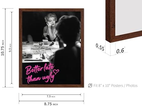 Poster Master Better Late Than Ugly Print - Marilyn Poster - Altered & Pop Art - Trendy Housewarming Gift for Men & Women - Fashion Art - Chic Decor for Bathroom or Girl's Room - 8x10 Brown Framed