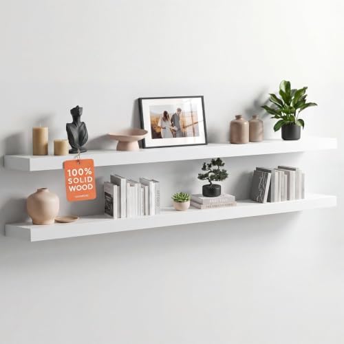Homeforia 60 Inch Floating Shelves, High-End Solid Pine Wood, Set of 2