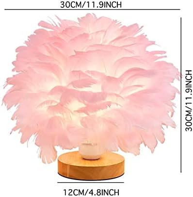 Feather Table Lamp Bedside Lamp with Wooden Base Feather Table Light Desk Lampshade for Bedroom Lamp, Decorative Lamp, Living Room