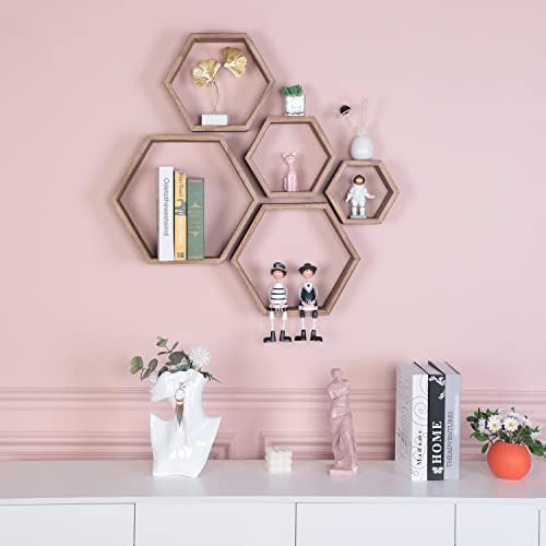 Hexagon Shelves,Floating Wall Shelf,Honeycomb Octagon Cube Shelves Wood