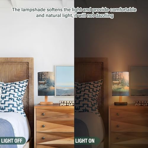 ALAZA Deer Winter Landscape Decor Bedside Table Lamp with USB Port for Bedroom Nightstand Office Desk LED Bulb Included