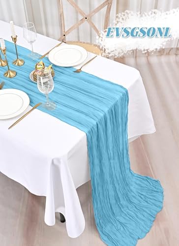 10 Pack Light Blue Cheesecloth Table Runner Long,21.5 x 120 Inch
