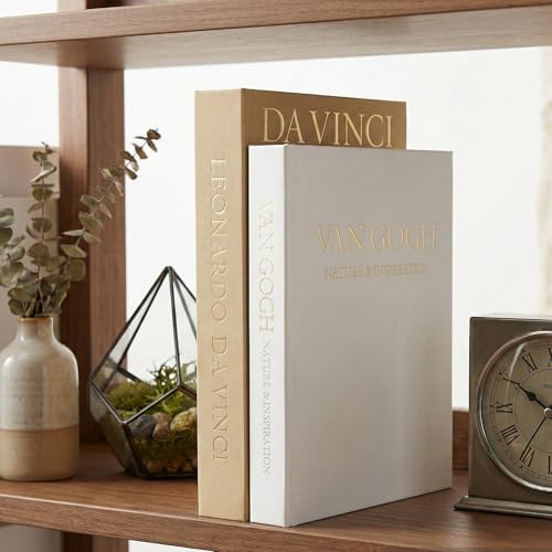 Aesthetic Decorative Books - Set of 2 Linen Boxes with Gold Lettering, Enhance Your Coffee Table, Bookshelf or Mantle Decor - Fake/Faux Books for Home Decoration, Photo & Keepsake Storage