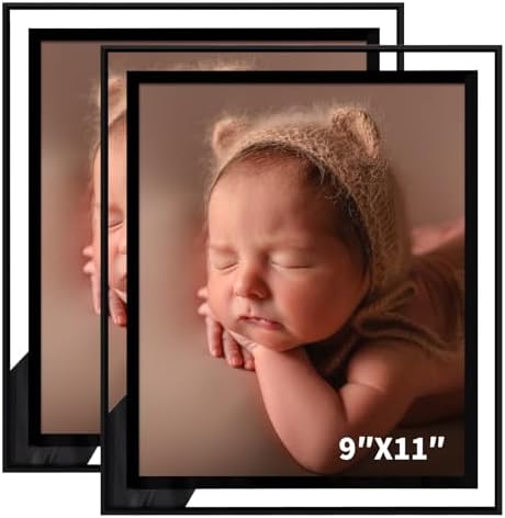 9x11 Picture Frames Set of 2, 8.5x11 Black Glass Photo Frame, Only for Tabletop Display, Gift Picture Frame, Horizontally or Vertically (9x11, Black)