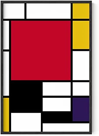 HAUS AND HUES Geometric Wall Art - Piet Mondrian Modern Print, Red and Yellow Painting, Abstract Yellow and Blue Poster for Dorm, Living Room, and Kitchen Walls (Black Frame, 24x36)