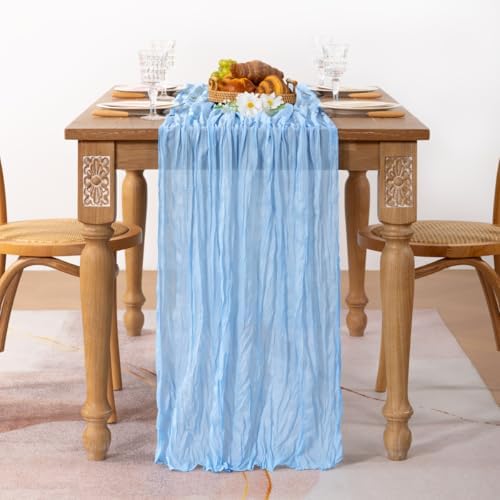 2 Pack Baby Blue Cheesecloth Table Runner 10ft Baby Shower Table Decor