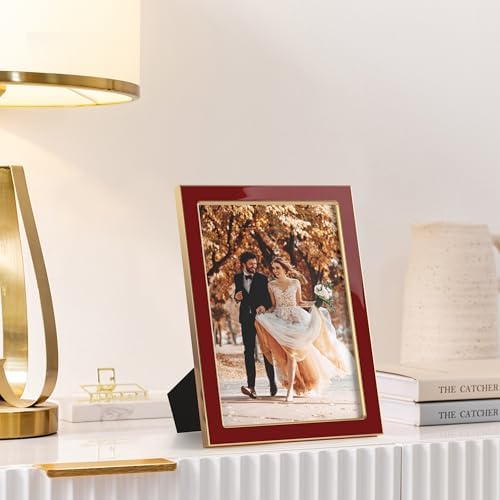 eletecpro 5x7 Enamel Picture Frame with Real Glass Cover, Red, 1-Pack